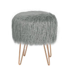 Adeco Vanity Stool Chair Soft Furry Footrest Stool Make Up Ottoman