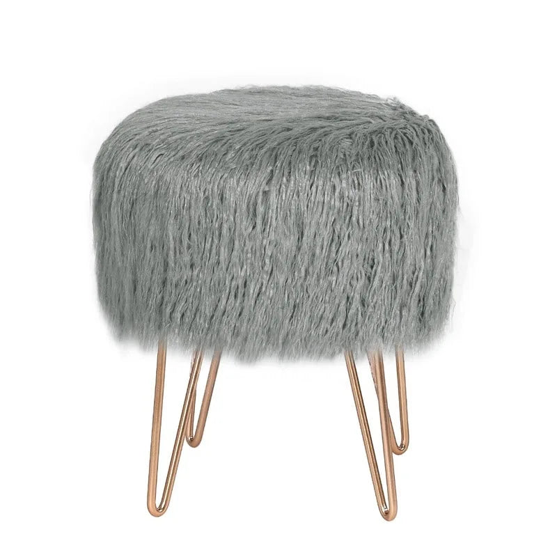 Adeco Vanity Stool Chair Soft Furry Footrest Stool Make Up Ottoman