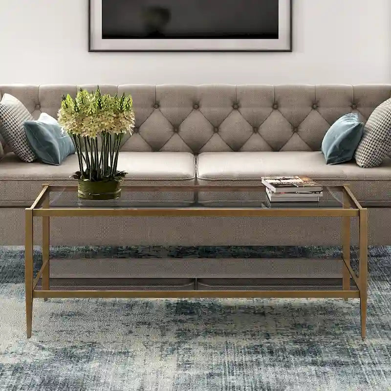 Hera 45 Wide Rectangular Coffee Table with Mirror Shelf