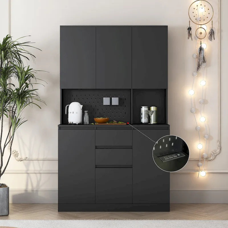 74 Freestanding Kitchen Pantry Cabinet Cupboard with 6 Doors,3 Shelves and 2 Drawer, Laundry Room Storage