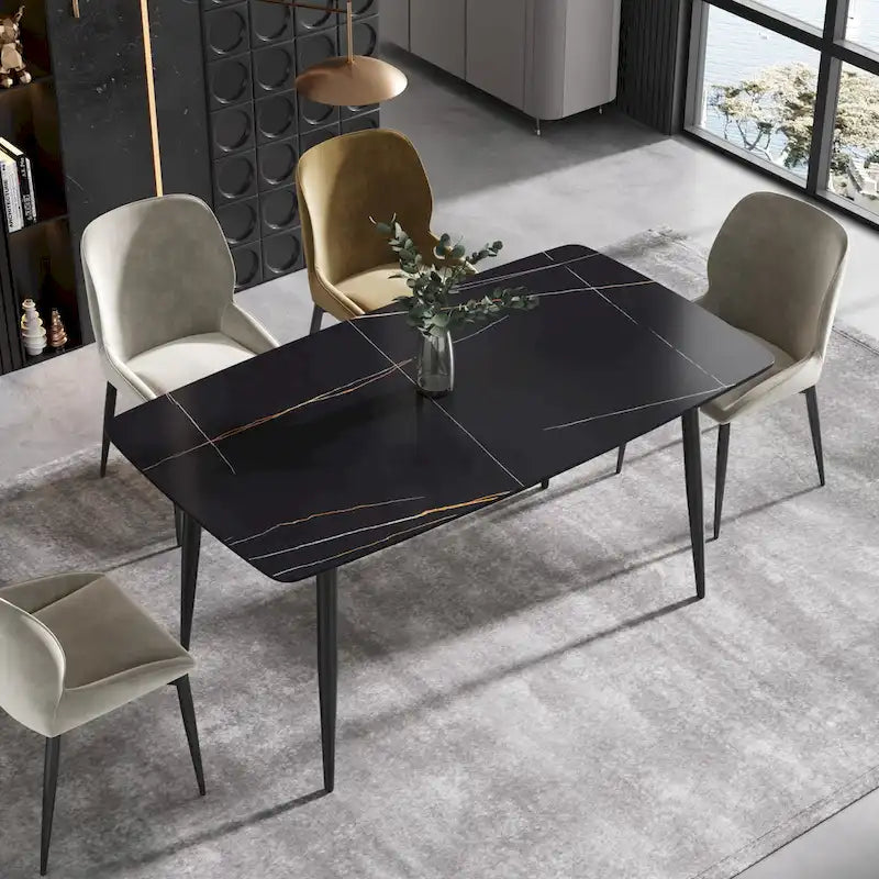 63 Modern Dining TableSintered Stone Tabletop with Black Base