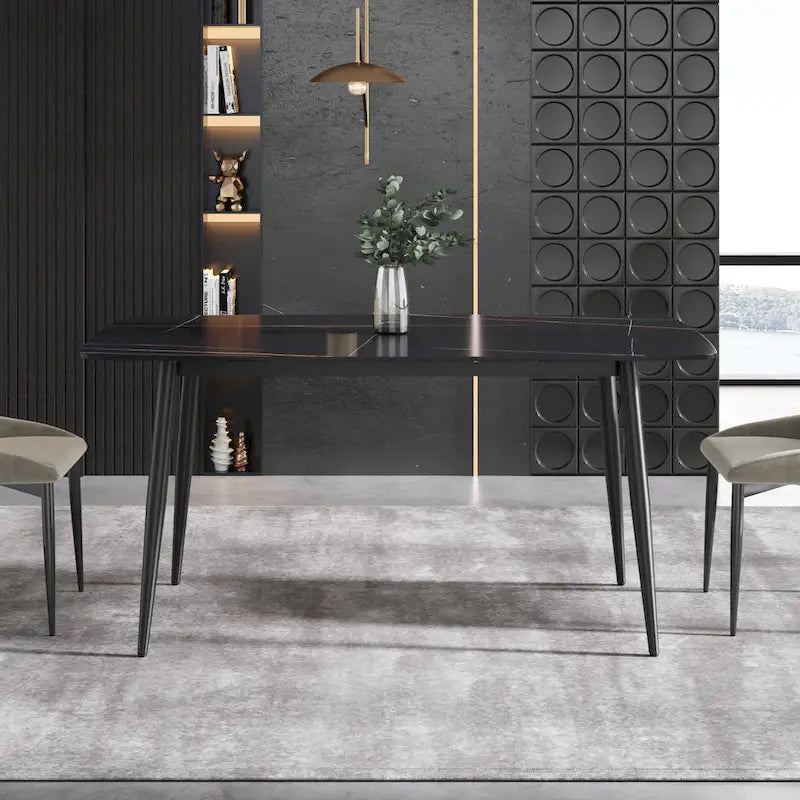 63 Modern Dining TableSintered Stone Tabletop with Black Base