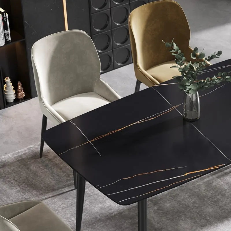 63 Modern Dining TableSintered Stone Tabletop with Black Base