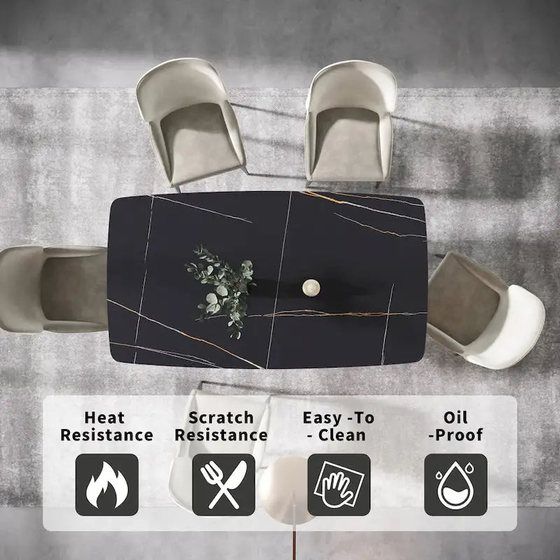 63 Modern Dining TableSintered Stone Tabletop with Black Base