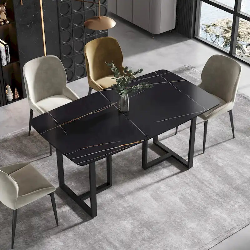 63 Modern Dining TableSintered Stone Tabletop with Black Base