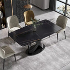 63 Modern Dining TableSintered Stone Tabletop with Black Base