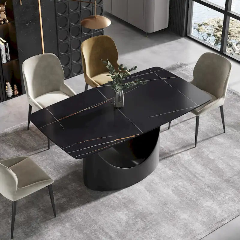 63 Modern Dining TableSintered Stone Tabletop with Black Base