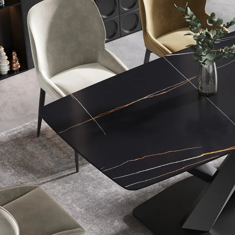 63 Modern Dining TableSintered Stone Tabletop with Black Base