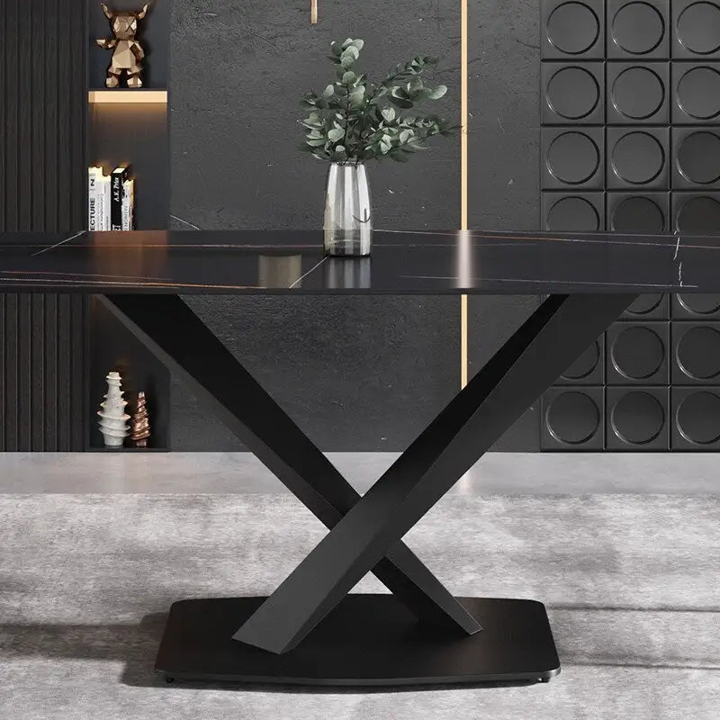 63 Modern Dining TableSintered Stone Tabletop with Black Base