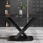 63 Modern Dining TableSintered Stone Tabletop with Black Base