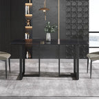 63 Modern Dining TableSintered Stone Tabletop with Black Base