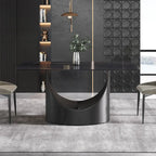 63 Modern Dining TableSintered Stone Tabletop with Black Base