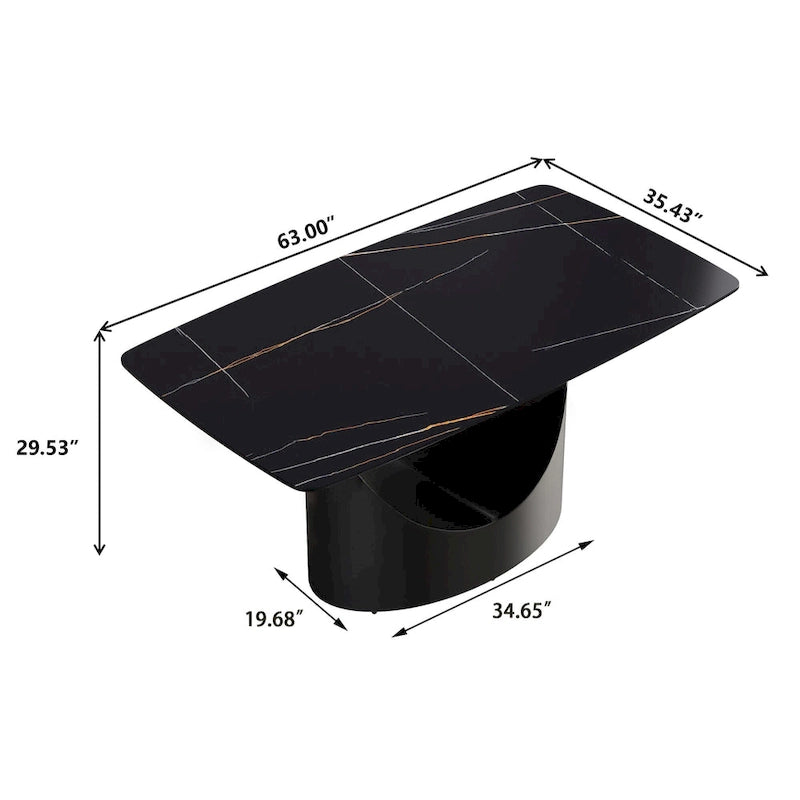 63 Modern Dining TableSintered Stone Tabletop with Black Base