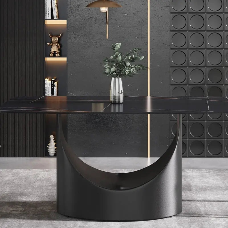 63 Modern Dining TableSintered Stone Tabletop with Black Base