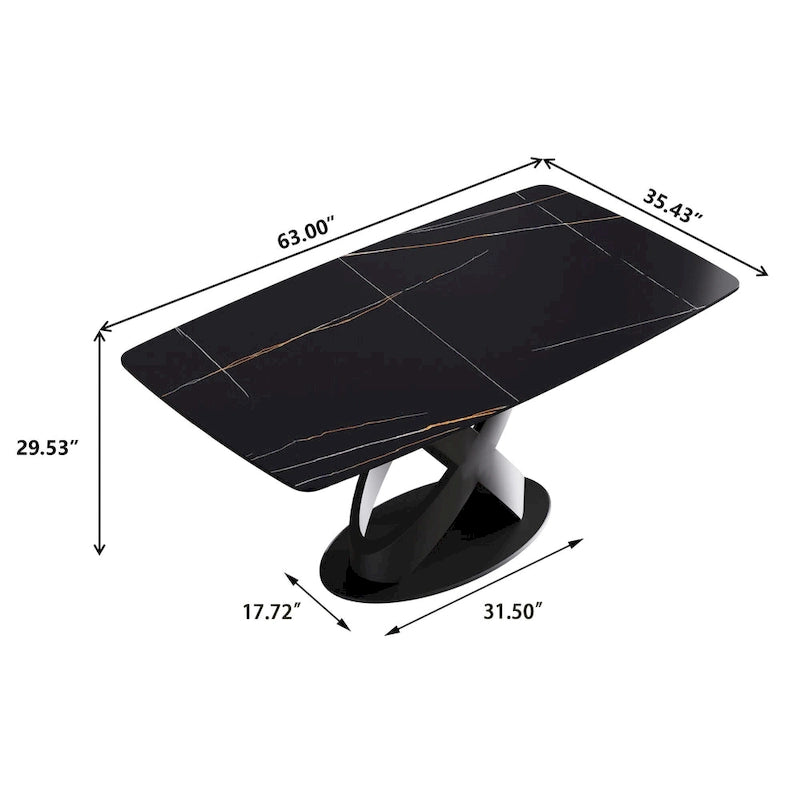 63 Modern Dining TableSintered Stone Tabletop with Black Base