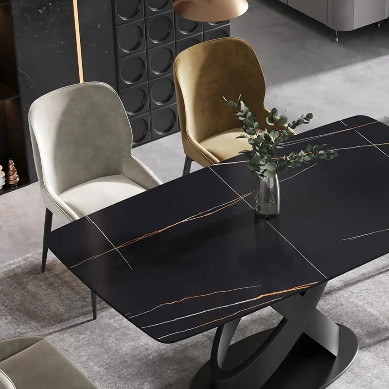 63 Modern Dining TableSintered Stone Tabletop with Black Base