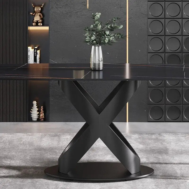 63 Modern Dining TableSintered Stone Tabletop with Black Base