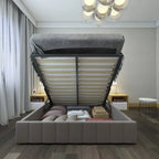 Queen Size Linen Upholstered Platform Bed with Lift Up Storage System