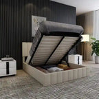 Queen Size Linen Upholstered Platform Bed with Lift Up Storage System