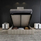 Queen Size Linen Upholstered Platform Bed with Lift Up Storage System