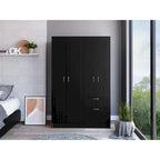TUHOME Vaupes Armoire with 2 Double Door Cabinets, Drawer, 5 Interior Shelves, Rod, and Pull Down Cabinet - N/A