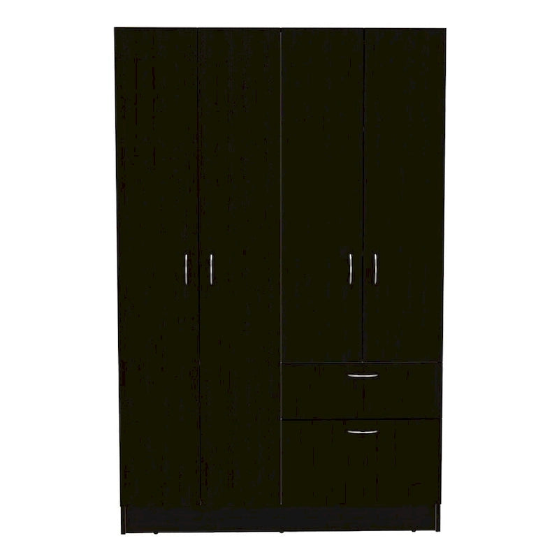 TUHOME Vaupes Armoire with 2 Double Door Cabinets, Drawer, 5 Interior Shelves, Rod, and Pull Down Cabinet - N/A
