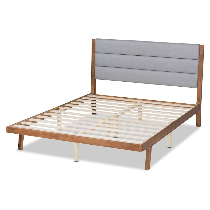 Jarlan Transitional Fabric Upholstered Wood Platform Bed-Light Grey