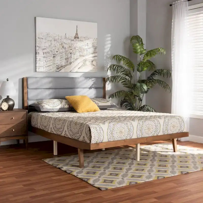 Jarlan Transitional Fabric Upholstered Wood Platform Bed-Light Grey