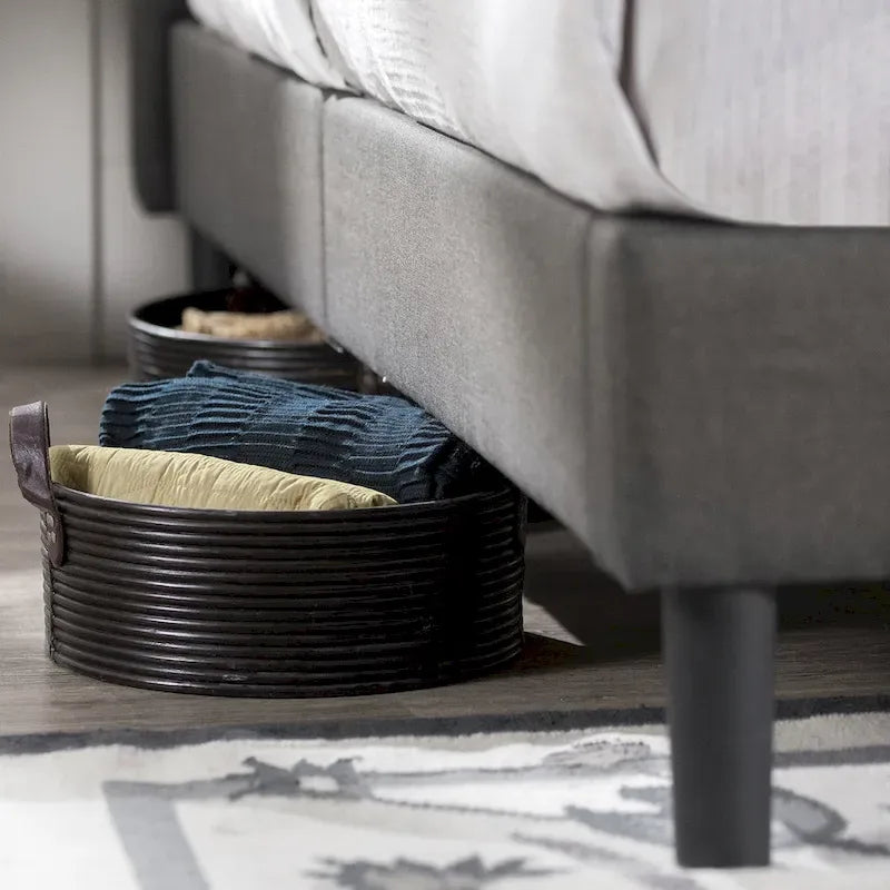 Priage by ZINUS Grey Square Stitched King Platform Bed Frame