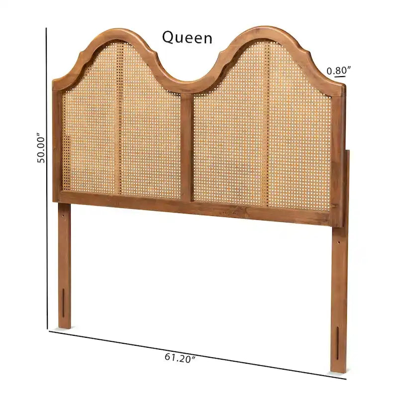 Hazel Ash Walnut Wood and Synthetic Rattan Arched Headboard