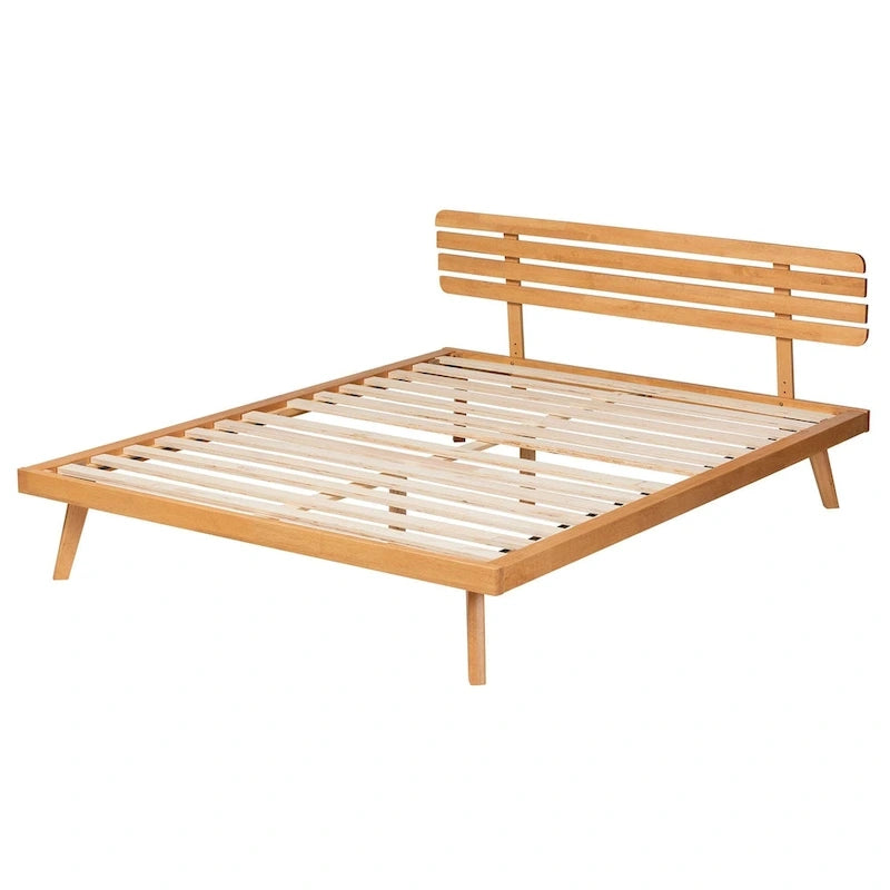 Joaquin Modern Japandi Rustic Brown Finished Wood Platform Bed