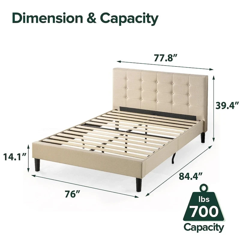 Priage by ZINUS Beige Upholstered Button Tufted Platform Bed - King
