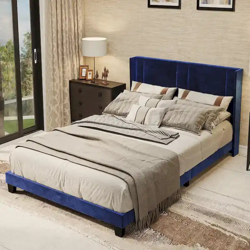 Velvet Upholstered Platform Bed Frame