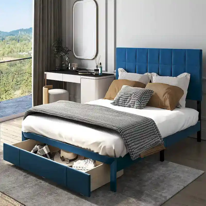 Velvet Upholstered Platform Bed Frame