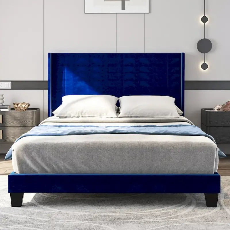 Velvet Upholstered Platform Bed Frame
