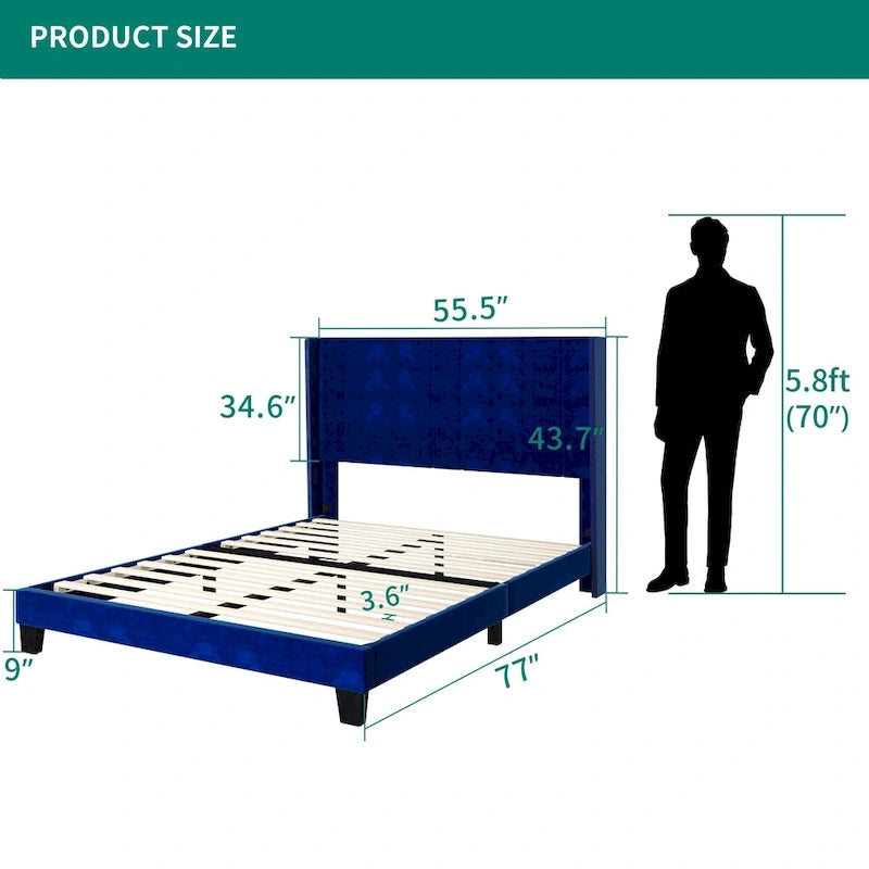 Velvet Upholstered Platform Bed Frame