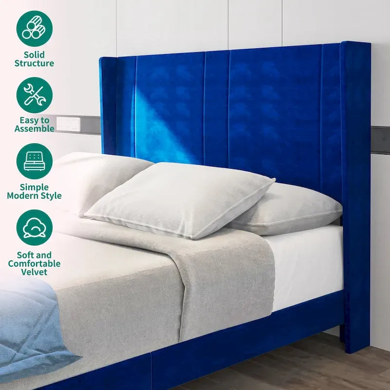 Velvet Upholstered Platform Bed Frame