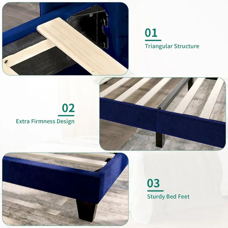 Velvet Upholstered Platform Bed Frame