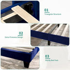 Velvet Upholstered Platform Bed Frame