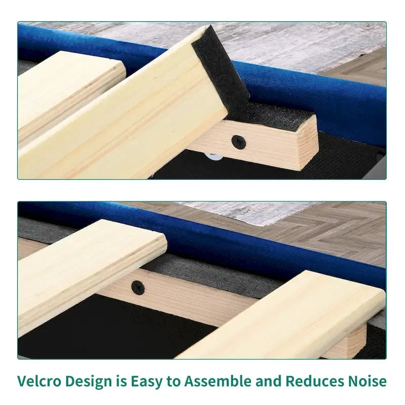 Velvet Upholstered Platform Bed Frame