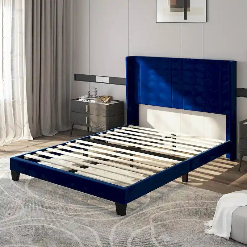 Velvet Upholstered Platform Bed Frame