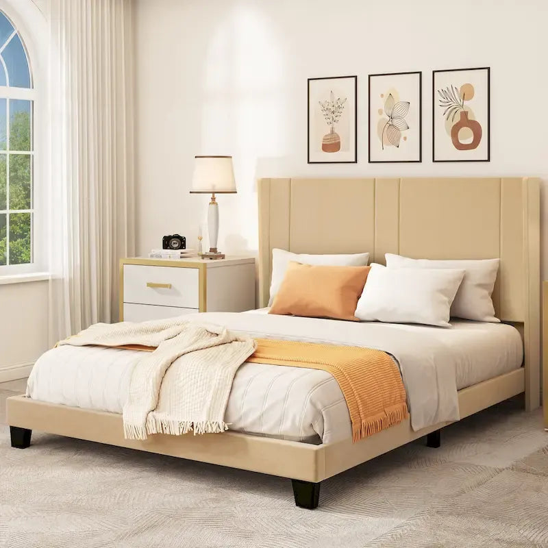 Velvet Upholstered Platform Bed Frame