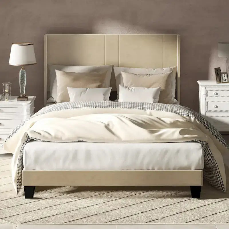 Velvet Upholstered Platform Bed Frame