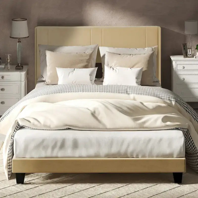 Velvet Upholstered Platform Bed Frame