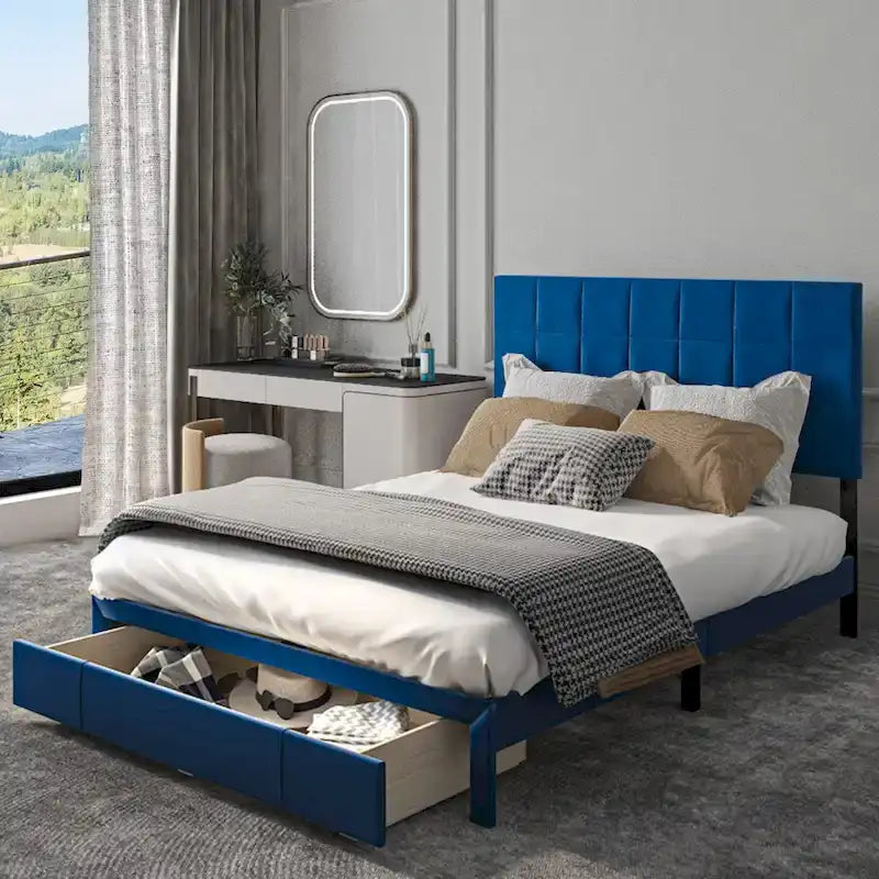 Velvet Upholstered Platform Bed Frame