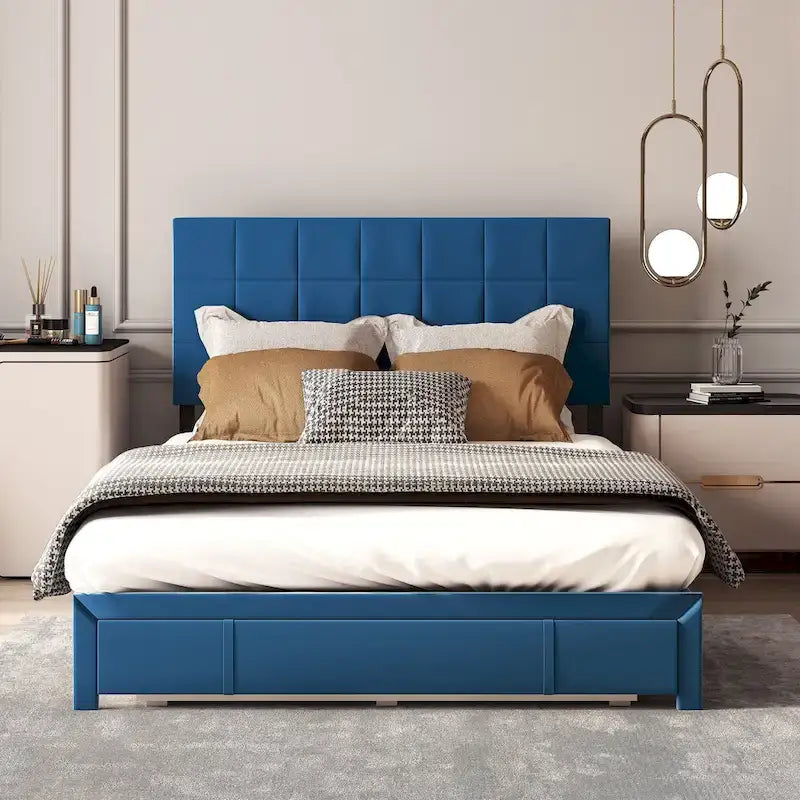 Velvet Upholstered Platform Bed Frame