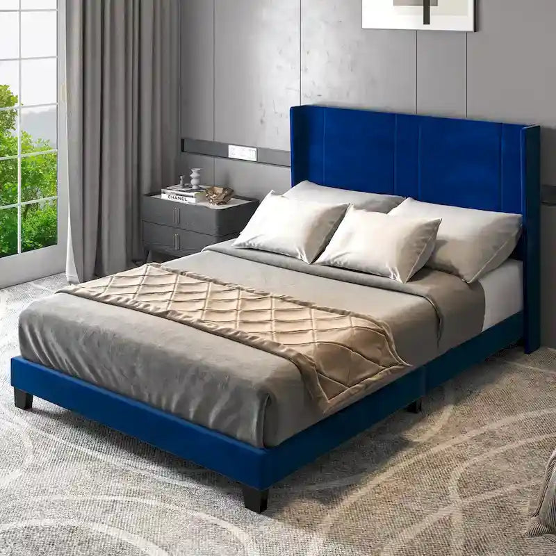 Velvet Upholstered Platform Bed Frame
