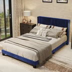 Velvet Upholstered Platform Bed Frame