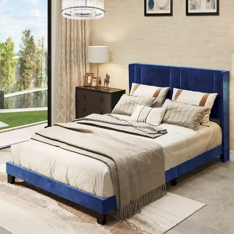 Velvet Upholstered Platform Bed Frame