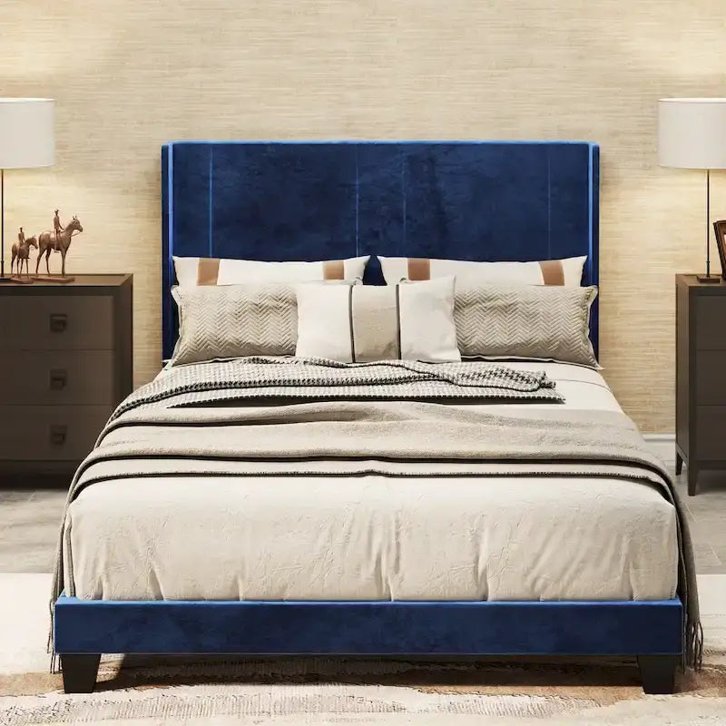 Velvet Upholstered Platform Bed Frame
